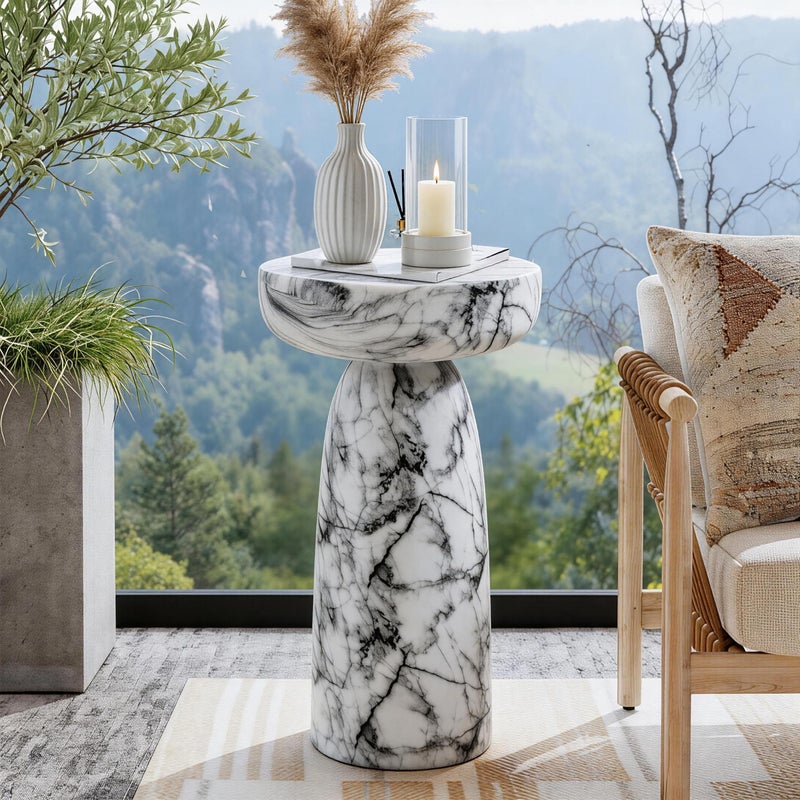 Ultym Marble Side Table, 24" Modern Accent Table with Pedestal Stand, Durable Faux Marble Side Table for Small Spaces, Marble Look Coffee Table Accent Drink Tables for Living Room Patio Balcony - Image 3