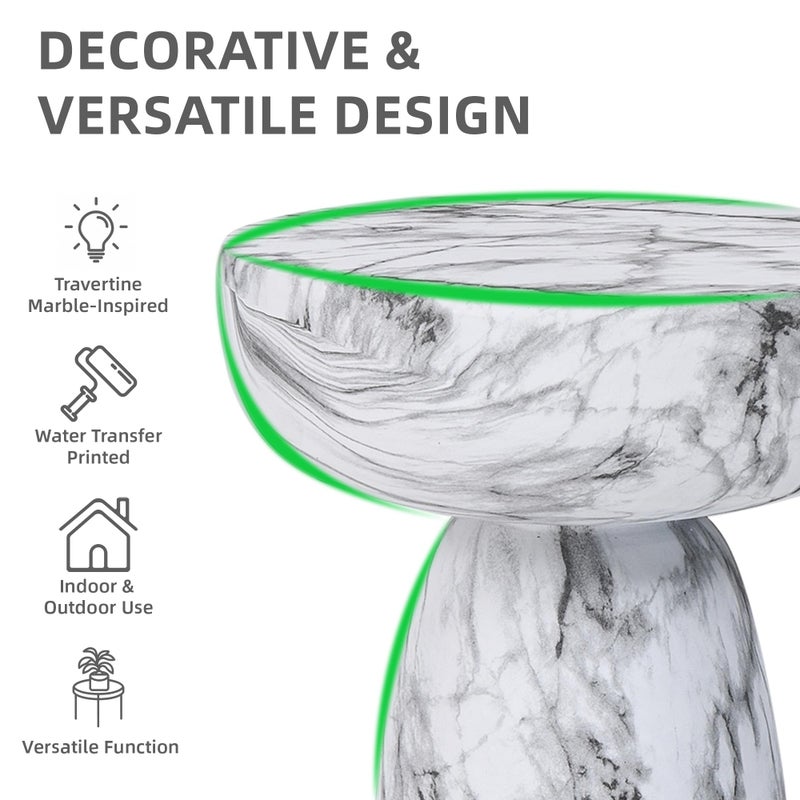 Ultym Marble Side Table, 24" Modern Accent Table with Pedestal Stand, Durable Faux Marble Side Table for Small Spaces, Marble Look Coffee Table Accent Drink Tables for Living Room Patio Balcony - Image 5