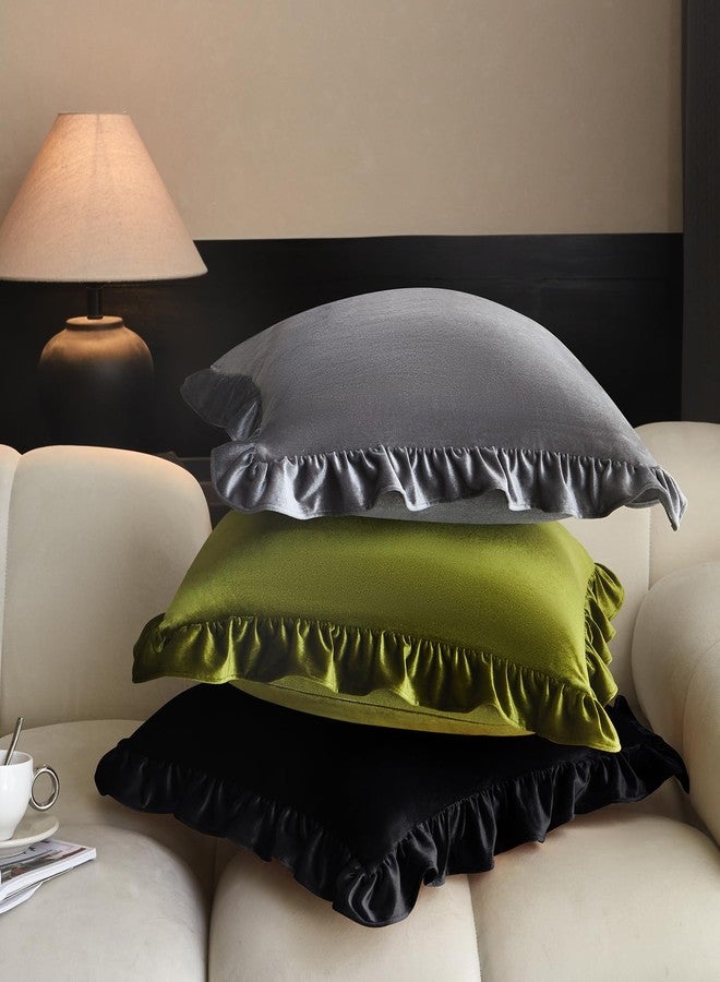 KKJIAF Black Velvet Throw Pillow Covers 18 x 18 Inch Set of 2, Ruffle Euro Pillow Shams Velvet Square Pillow Case for Sofa Bedroom Couch Decorative - Image 5