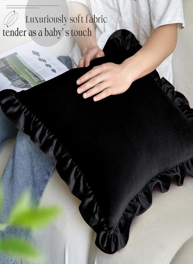 KKJIAF Black Velvet Throw Pillow Covers 18 x 18 Inch Set of 2, Ruffle Euro Pillow Shams Velvet Square Pillow Case for Sofa Bedroom Couch Decorative - Image 3