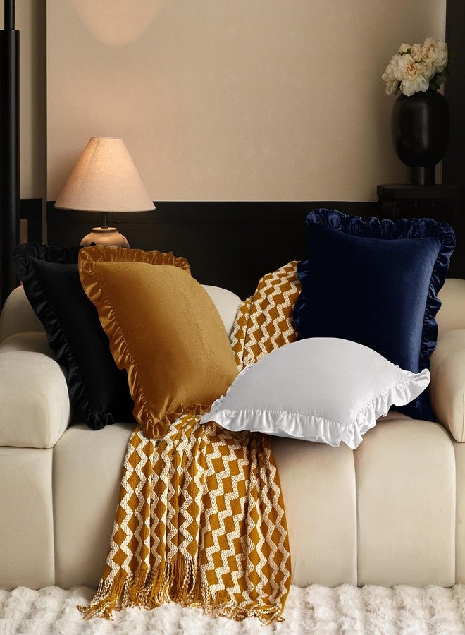KKJIAF Black Velvet Throw Pillow Covers 18 x 18 Inch Set of 2, Ruffle Euro Pillow Shams Velvet Square Pillow Case for Sofa Bedroom Couch Decorative - Image 4