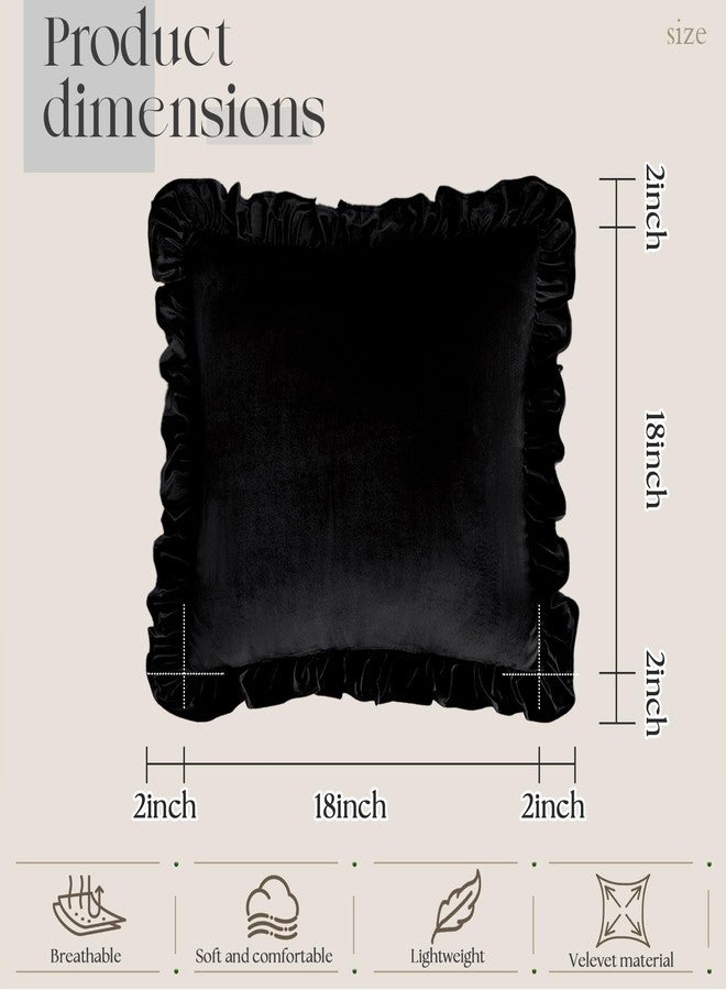 KKJIAF Black Velvet Throw Pillow Covers 18 x 18 Inch Set of 2, Ruffle Euro Pillow Shams Velvet Square Pillow Case for Sofa Bedroom Couch Decorative - Image 2