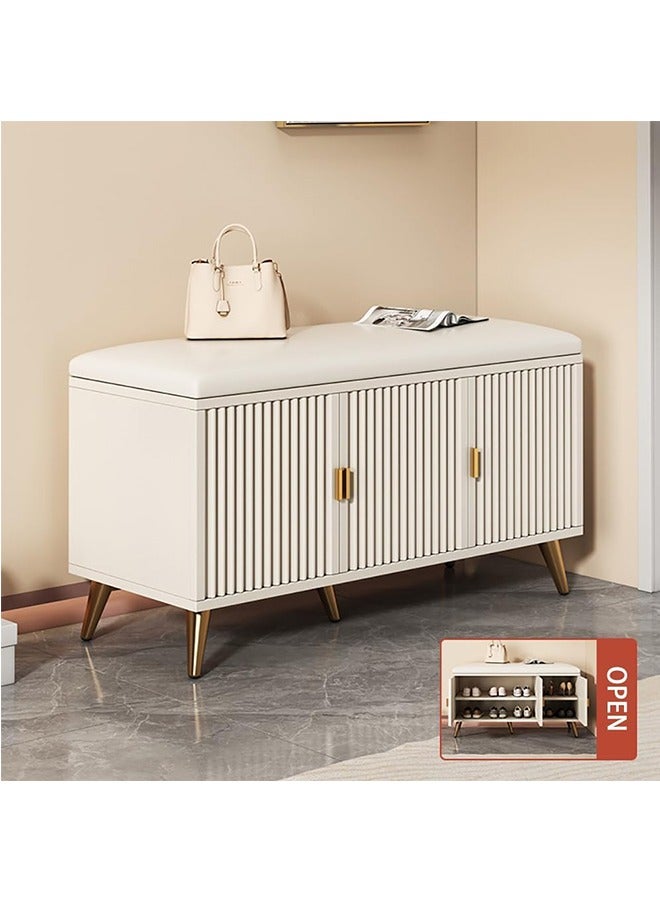JCB CHIC Shoe Storage Bench with Lift Top Storage, Entryway Bench with Cushioned Seats,Adjustable Shelf, Shoe Cabinet with Hidden Storage for Entryway, Bedroom, Living Room, White - Image 3