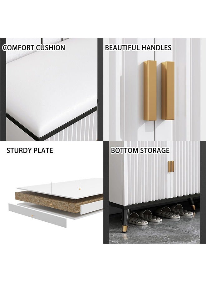 JCB CHIC Shoe Storage Bench with Lift Top Storage, Entryway Bench with Cushioned Seats,Adjustable Shelf, Shoe Cabinet with Hidden Storage for Entryway, Bedroom, Living Room, White - Image 5