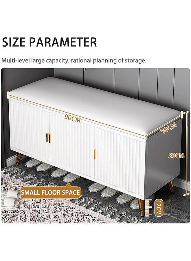 JCB CHIC Shoe Storage Bench with Lift Top Storage, Entryway Bench with Cushioned Seats,Adjustable Shelf, Shoe Cabinet with Hidden Storage for Entryway, Bedroom, Living Room, White - Image 2
