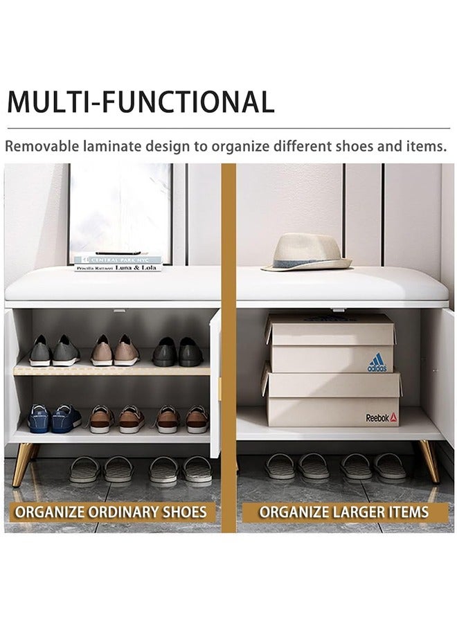JCB CHIC Shoe Storage Bench with Lift Top Storage, Entryway Bench with Cushioned Seats,Adjustable Shelf, Shoe Cabinet with Hidden Storage for Entryway, Bedroom, Living Room, White - Image 4