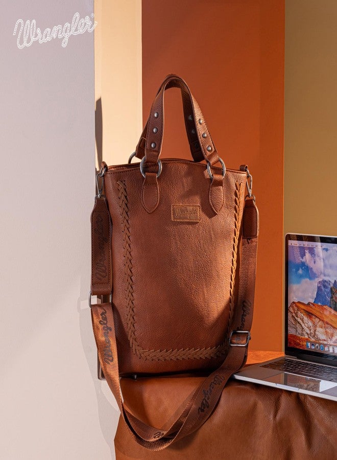 Wrangler Crossbody Purse for Women Work Tote Bag Brown Women's Top-handle Satchel Bag with Convertible Strap and Rivet Disign WG94G-8317BR - Image 2