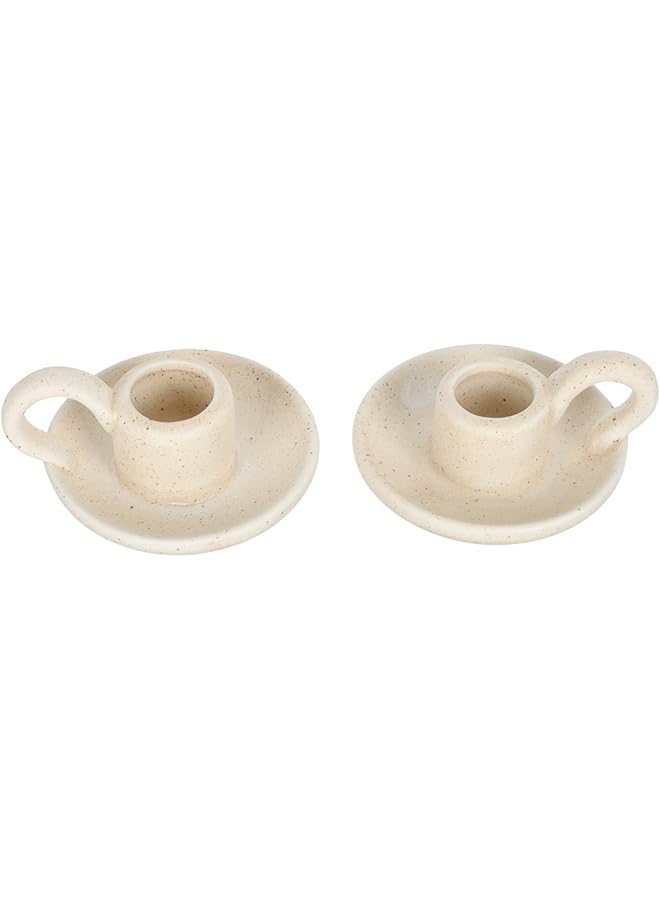 The Bros 2 Pcs Ceramic Candle Holder Taper Candlestick Holder Candlelight Stand for Holiday Dining Room Home Decoration Display Beige - Image 1