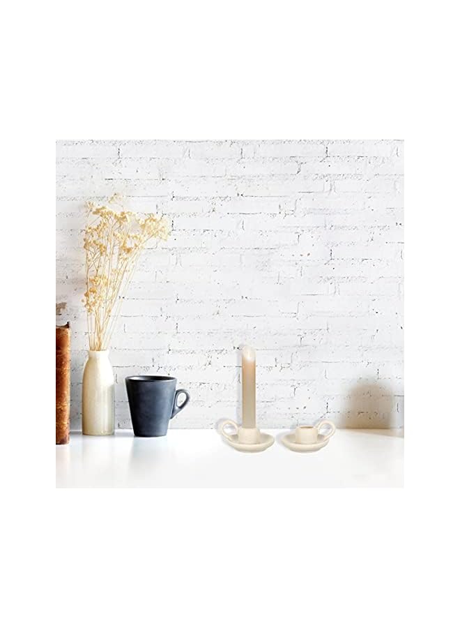 The Bros 2 Pcs Ceramic Candle Holder Taper Candlestick Holder Candlelight Stand for Holiday Dining Room Home Decoration Display Beige - Image 2