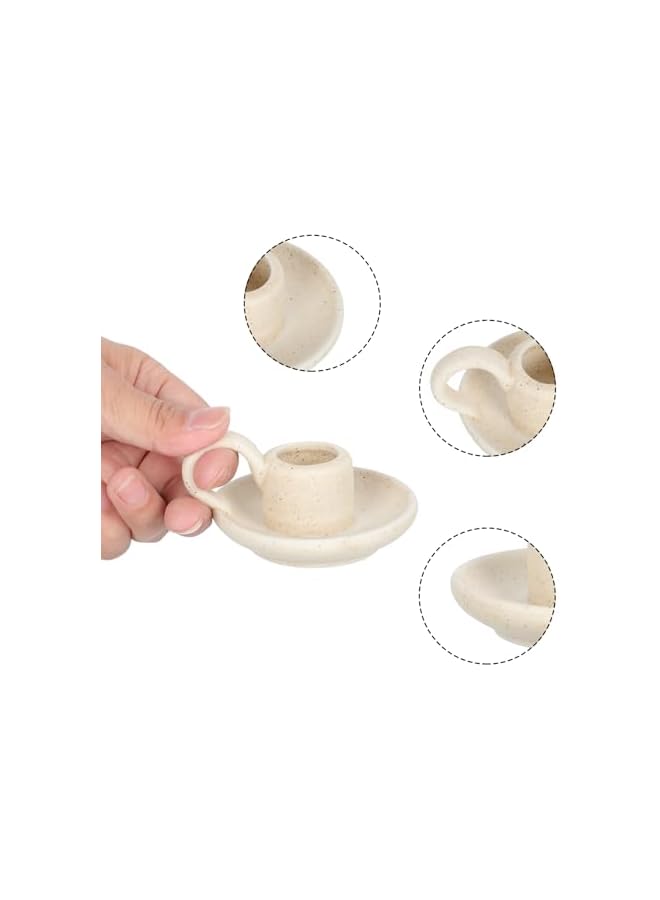 The Bros 2 Pcs Ceramic Candle Holder Taper Candlestick Holder Candlelight Stand for Holiday Dining Room Home Decoration Display Beige - Image 5