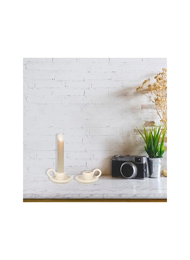 The Bros 2 Pcs Ceramic Candle Holder Taper Candlestick Holder Candlelight Stand for Holiday Dining Room Home Decoration Display Beige - Image 4