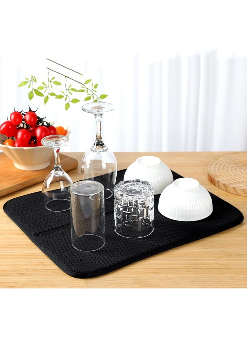 Black Microfiber Super Absorbent Dish Drying Mat 40×45cm, Quick Dry Multi-Purpose Kitchen Countertop Dish Draining Pad - Image 2