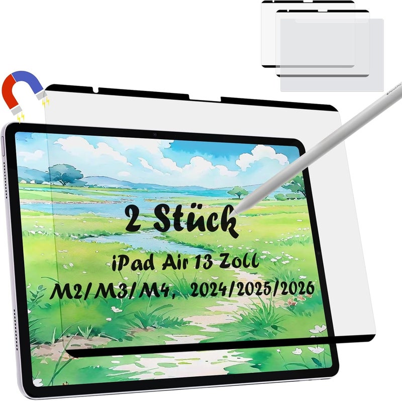 Mamol Pack of 2 Magnetic Paper Screen Protectors Compatible with iPad Air 13 Inch M2/M3, iPad Air 6th/7th Generation (2024-2025), Magnetic Matte Screen Protector for Writing, Drawing, Removable/Anti-Glare - Image 1