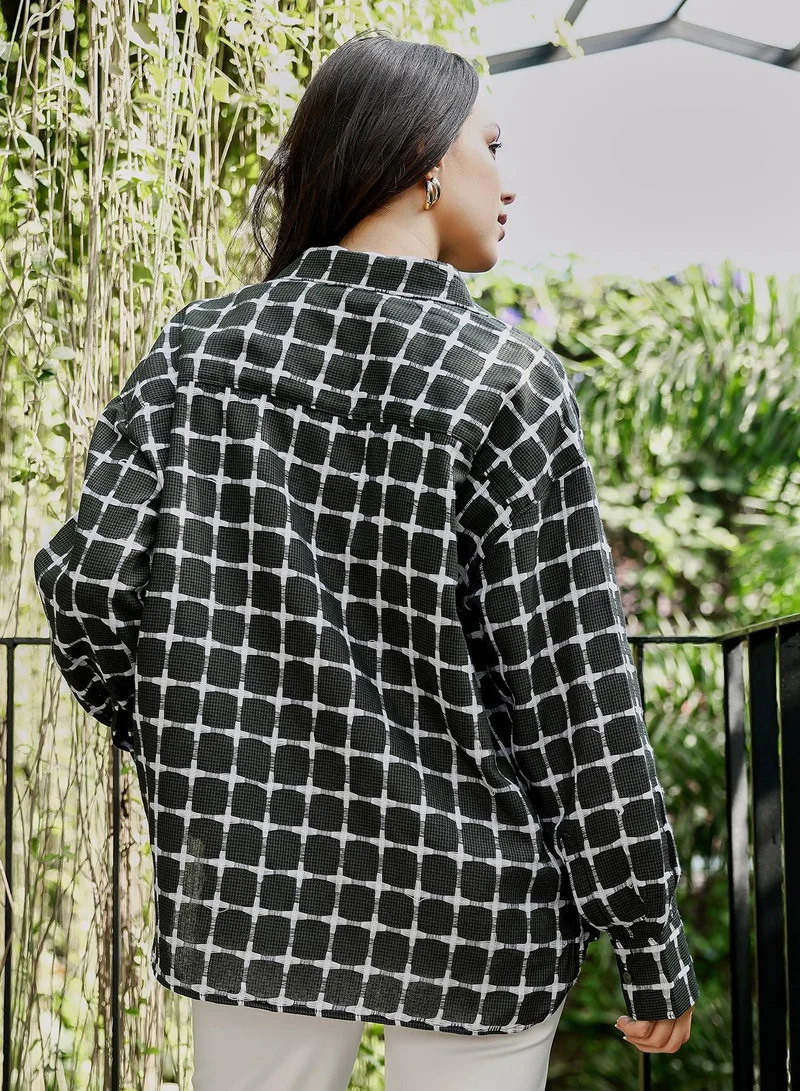 PINACOLADA  Women's Sacramento Green Overlap Jacquard-Check Oversized Shirt for Women | Best Price UAE