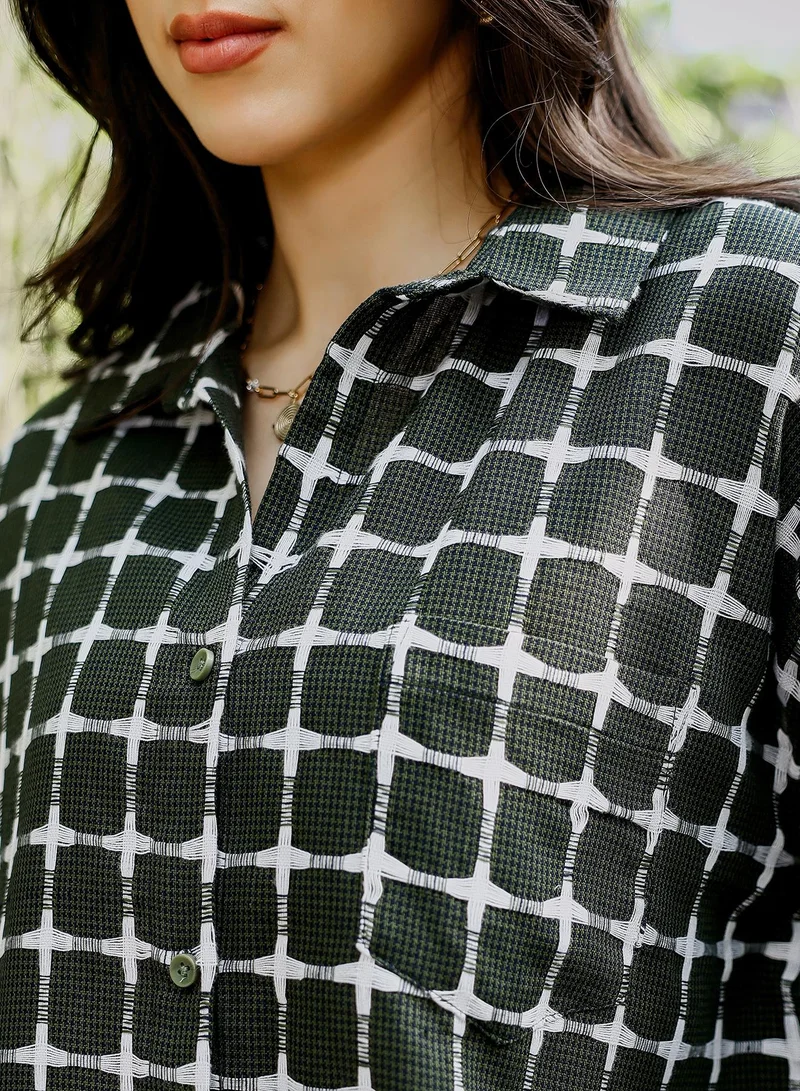 PINACOLADA  Women's Sacramento Green Overlap Jacquard-Check Oversized Shirt for Women | Best Price UAE