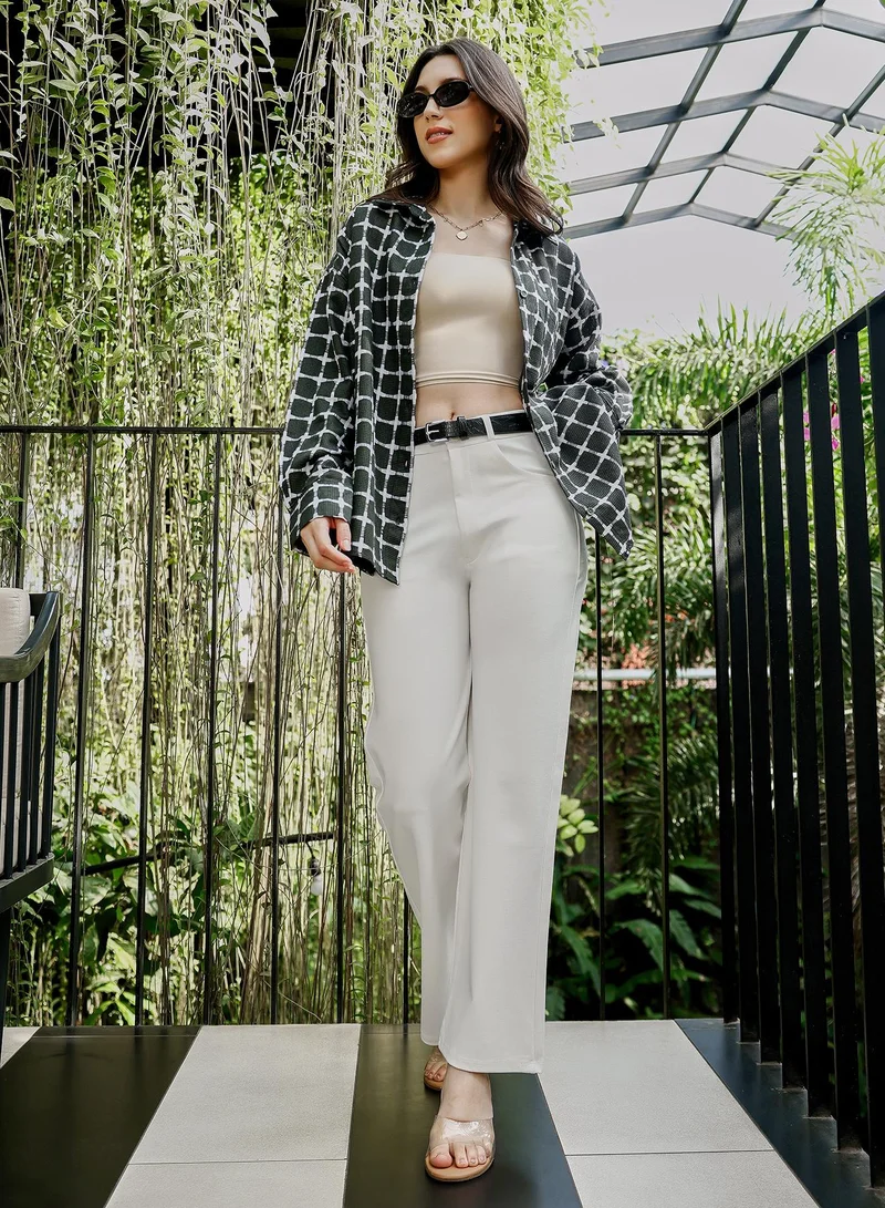 PINACOLADA  Women's Sacramento Green Overlap Jacquard-Check Oversized Shirt for Women | Best Price UAE