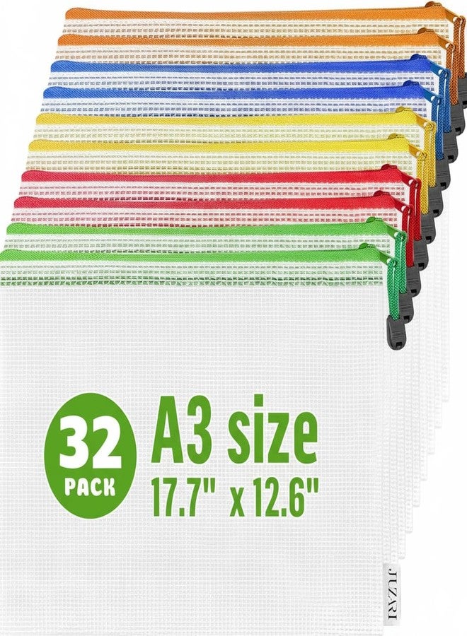 JUZARI 32 Pack Mesh Zipper Pouch Bags A3-17.7x12.6 - Plastic Zipper Pouches for Organizing - Board Game Bags - Puzzle Organizer Bag - Large Zippered Pouch Bag - Mesh Pouches with Zippered - Puzzle Storage - Image 1