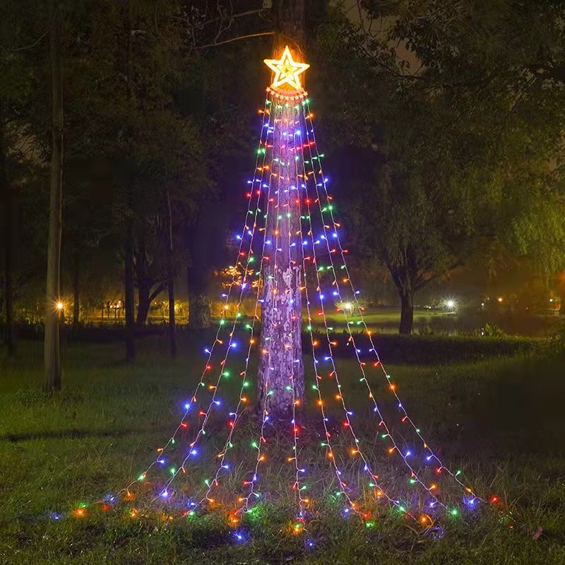 LED five-pointed star  tree waterfall lights 9 trailing meteor waterfall lights outdoor courtyard Holiday  decoration lights - Image 2