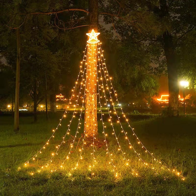 LED five-pointed star  tree waterfall lights 9 trailing meteor waterfall lights outdoor courtyard Holiday  decoration lights - Image 1