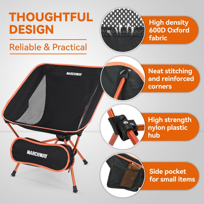 MARCHWAY Lightweight Folding Camping Chair, Portable Foldable Compact for Outdoor Camp, Travel, Beach, Picnic, Festival, Hiking, Backpacking, Supports 330Lbs (Orange) - Image 3