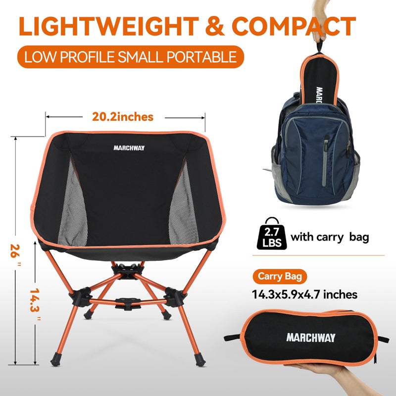 MARCHWAY Lightweight Folding Camping Chair, Portable Foldable Compact for Outdoor Camp, Travel, Beach, Picnic, Festival, Hiking, Backpacking, Supports 330Lbs (Orange) - Image 4