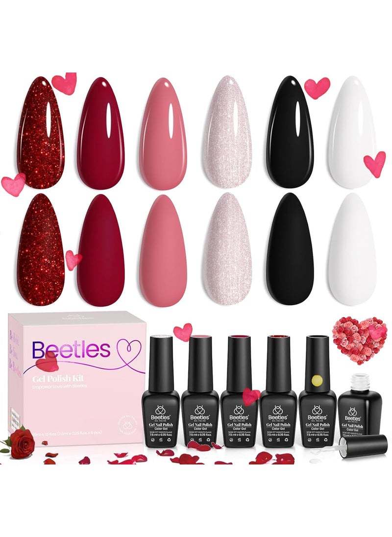 beetles Gel Polish Beetles Spring Gel Nail Polish, 6 Colors Nude Pink Red Glitter White Black Rose Golden Gel Polish Queen of Hearts Collection Soak Off Uv Lamp Cured DIY Home Manicure Gift for Women 