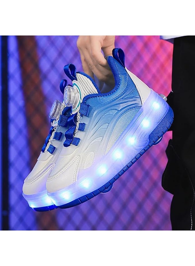 DUNISO Children's Roller Skates, Sports Shoes With Wheels, Flashing Led Lights, Rechargeable, Suitable For Boys And Girls Beginners, More Balanced, Blue - Image 4