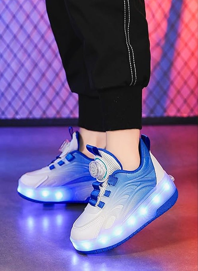 DUNISO Children's Roller Skates, Sports Shoes With Wheels, Flashing Led Lights, Rechargeable, Suitable For Boys And Girls Beginners, More Balanced, Blue - Image 2