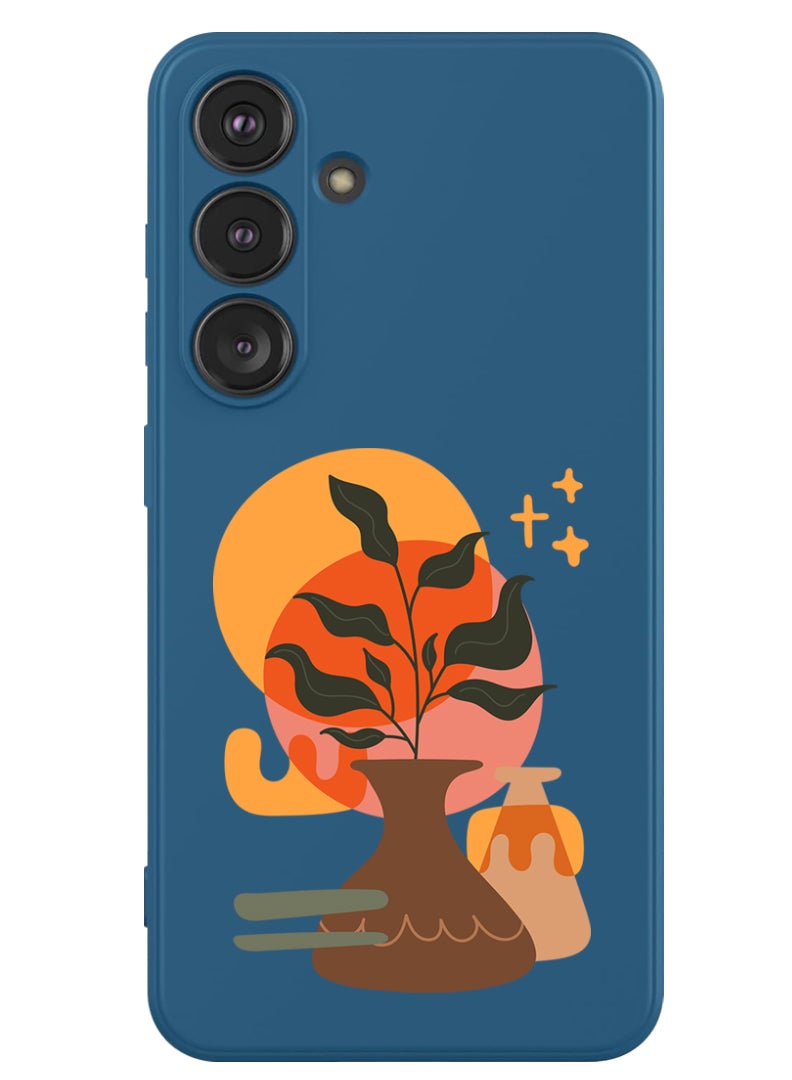 Theodor Protective Slim Fit Case Liquid Silicone Cover with Full Body Protection Anti-Scratch Shockproof Case For Samsung Galaxy S24 Plus (Blue) - Vase with Leaf2 - Image 1