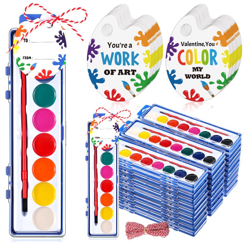 Sabary 30 Pack Watercolor Paint Set Bulk 8 Washable Water Color Paint with Card and Red Rope for Parties Birthday Party Favor Exchange Gift Prizes Graduation Present Art Supplies (Round) - Image 1