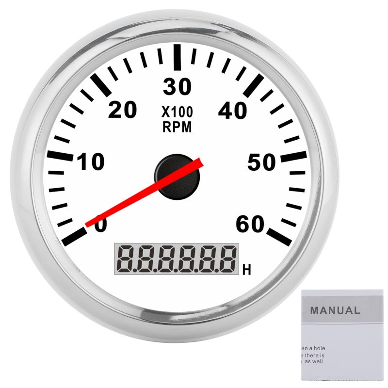 Tachometer Gauge 0-6000 RPM Universal Digital Tachometer - IP67 Waterproof Backlight Tach Meter for Vehicle Yacht Boat RV - Image 1