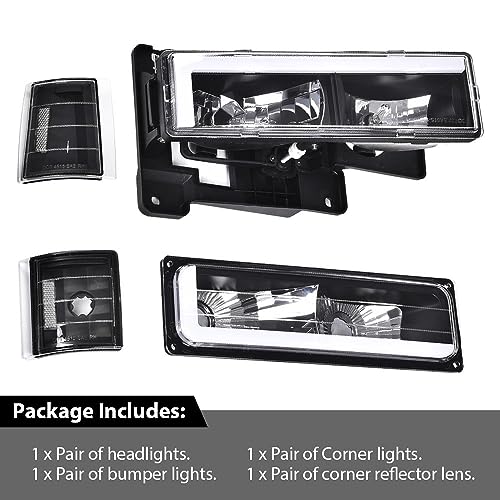 GPLUS مصابيح LED G-PLUS شريط ضوء أمامي مع لمبة متوافقة مع GMC C1500 C2500 K1500 K2500 Suburban 1994-1999/تناسب GMC C2500 C3500 K2500 K3500 1994-2000 عدسة شفافة هيكل أسود عاكس شفاف - Image 5