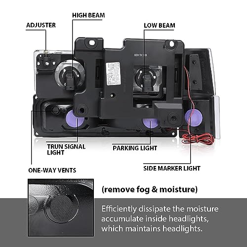 GPLUS مصابيح LED G-PLUS شريط ضوء أمامي مع لمبة متوافقة مع GMC C1500 C2500 K1500 K2500 Suburban 1994-1999/تناسب GMC C2500 C3500 K2500 K3500 1994-2000 عدسة شفافة هيكل أسود عاكس شفاف - Image 4