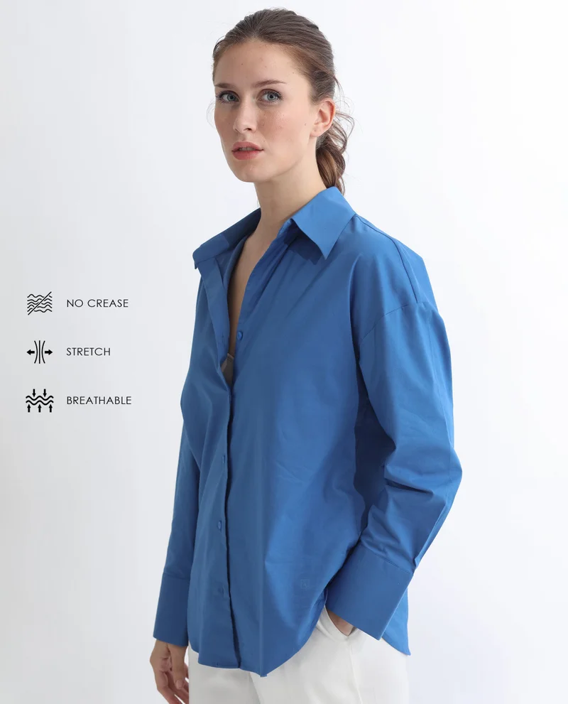 Rareism Women's Boxy Fit Collared Button-Down Shirt