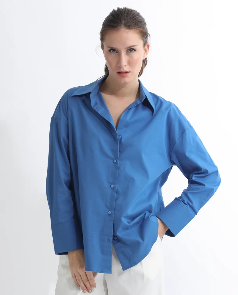Rareism Women's Boxy Fit Collared Button-Down Shirt