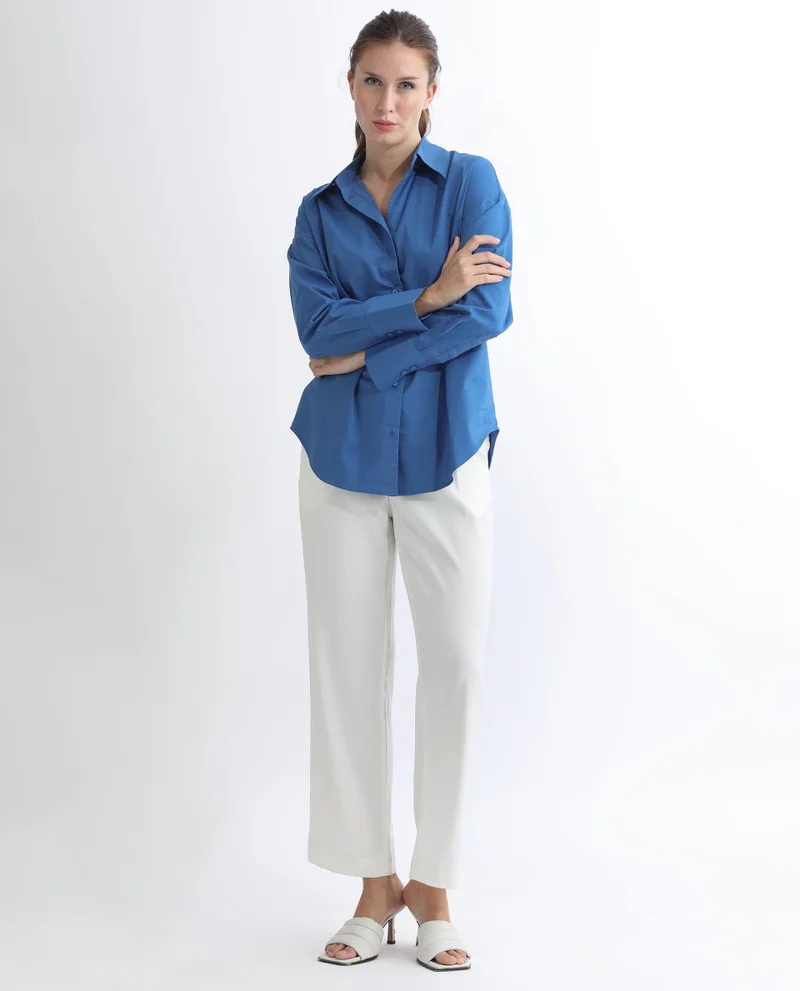 Rareism Women's Boxy Fit Collared Button-Down Shirt