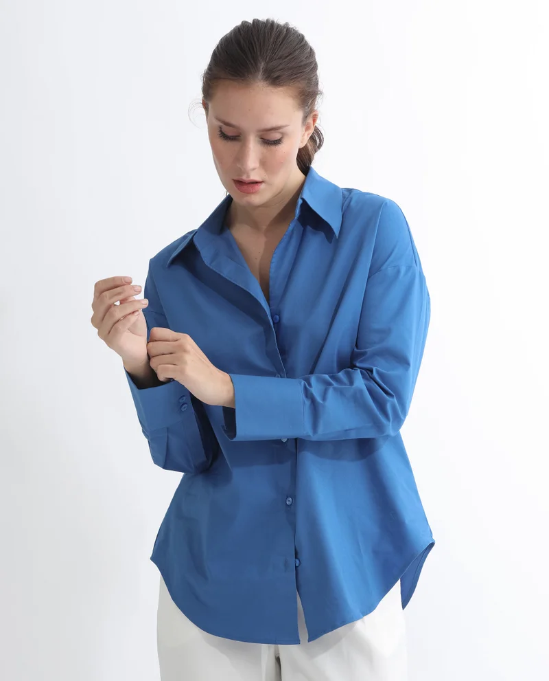 Rareism Women's Boxy Fit Collared Button-Down Shirt