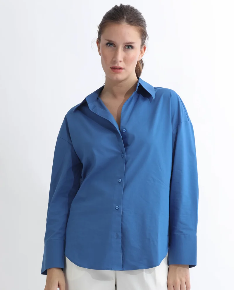 Rareism Women's Boxy Fit Collared Button-Down Shirt