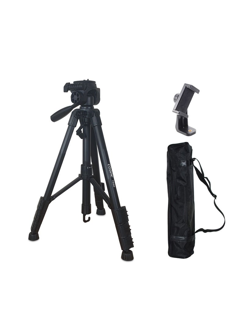 DMK Power T590 Portable Aluminum Camera Tripod Max Height upto 146cm/57.48inch with Carrying Bag and Mobile Holder Compatible with Canon Nikon Sony DSLR Camera Load up to 3kg 6.60lb Load  - Image 1