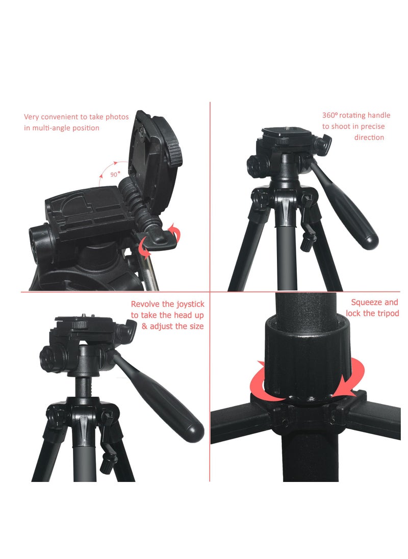 DMK Power T590 Portable Aluminum Camera Tripod Max Height upto 146cm/57.48inch with Carrying Bag and Mobile Holder Compatible with Canon Nikon Sony DSLR Camera Load up to 3kg 6.60lb Load  - Image 4