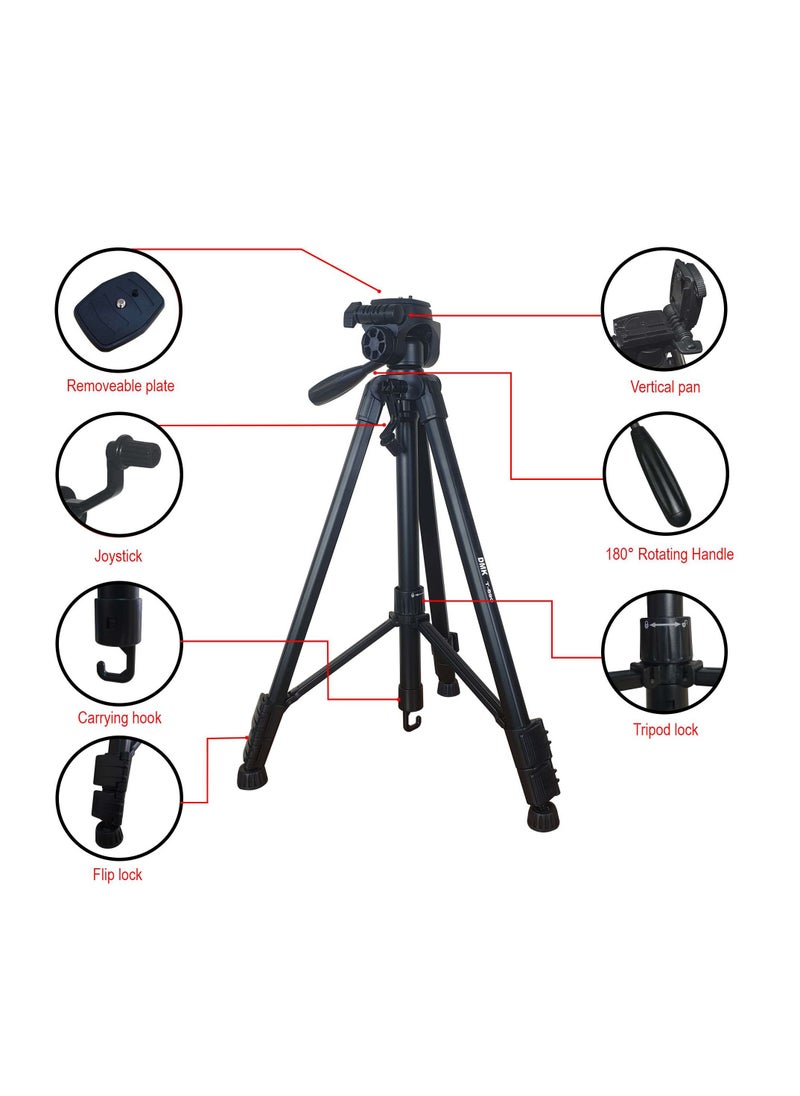 DMK Power T590 Portable Aluminum Camera Tripod Max Height upto 146cm/57.48inch with Carrying Bag and Mobile Holder Compatible with Canon Nikon Sony DSLR Camera Load up to 3kg 6.60lb Load  - Image 3