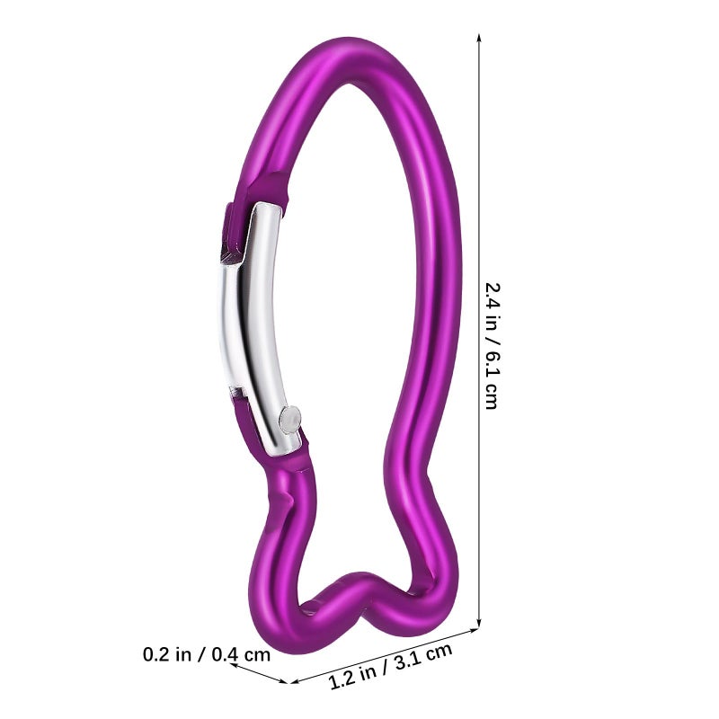 Purple Aluminum Fish Shaped Carabiner Clips 10Pcs Lightweight for Outdoor Sports Keyring - Image 3