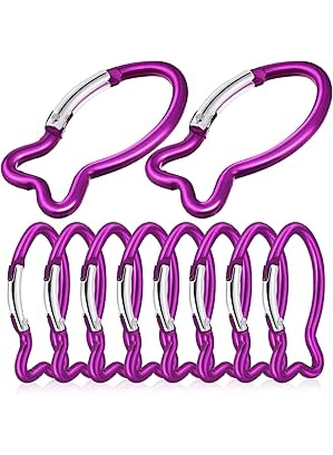 Purple Aluminum Fish Shaped Carabiner Clips 10Pcs Lightweight for Outdoor Sports Keyring - Image 1