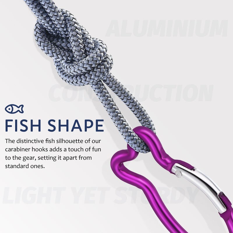 Purple Aluminum Fish Shaped Carabiner Clips 10Pcs Lightweight for Outdoor Sports Keyring - Image 5