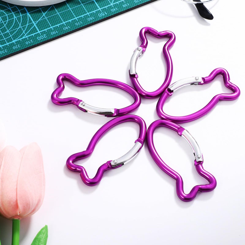 Purple Aluminum Fish Shaped Carabiner Clips 10Pcs Lightweight for Outdoor Sports Keyring - Image 4