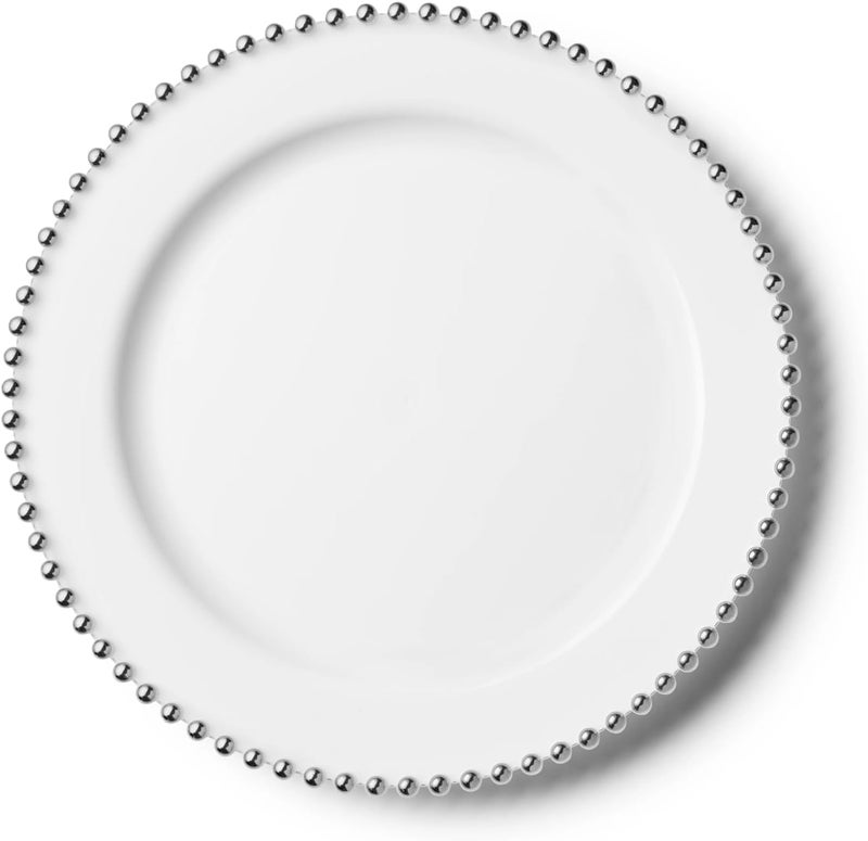 Decor Decorline Decorline Beaded Collection White  Silver Plastic Plates  105 Pack of 10 Elegant Design Tableware Perfect for Chic Special Occasions  Gatherings - Image 2
