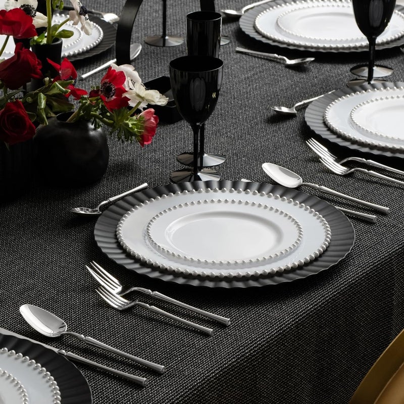 Decor Decorline Decorline Beaded Collection White  Silver Plastic Plates  105 Pack of 10 Elegant Design Tableware Perfect for Chic Special Occasions  Gatherings - Image 3