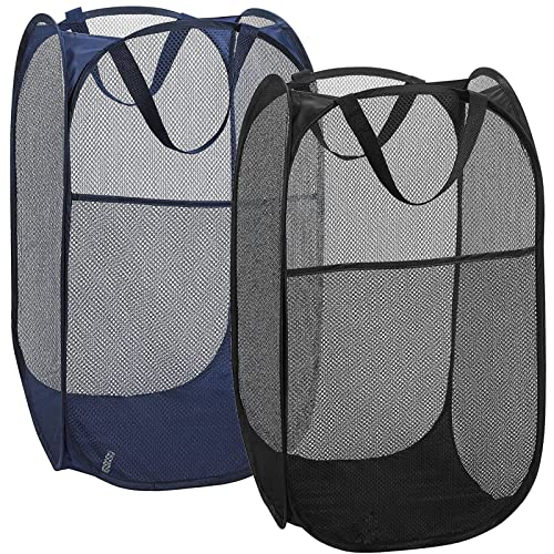 BENJUNC 2 Laundry Baskets, pop-up Laundry Baskets, Foldable mesh Laundry Baskets (Each with 2 Reinforced Handles)…, Blue - Image 1