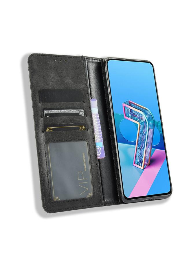 اس-توب جراب جلدي بتصميم حصان مجنون بتصميم مشبك مغناطيسي لهاتف Asus Zenfone 7 ZS670KS/Zenfone 7 Pro ZS671KS، قابل للطي أفقيًا، مع حامل وفتحات للبطاقات وإطار للصور - Image 5