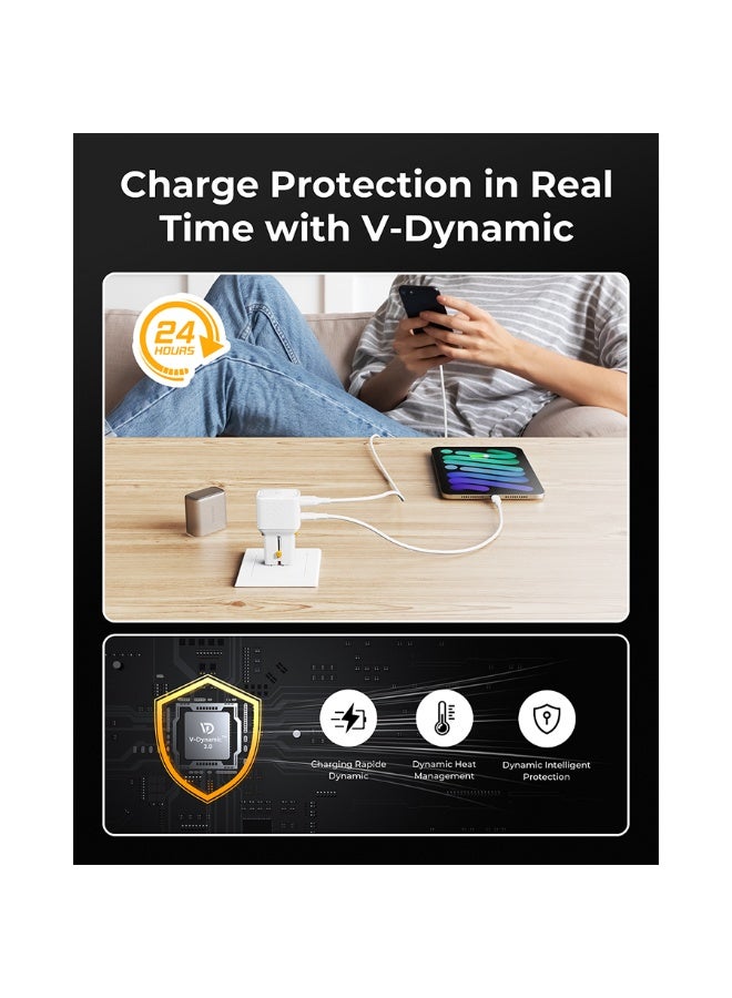 فولتمي شاحن جداري فولتمي فيتو جو مقبس عالمي بمنفذ USB-C ومنفذ USB وبقوة 35 واط - أبيض - Image 5